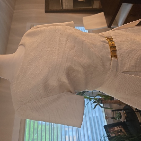 Vintage Travilla Short Sleeve Peplum Belted Dress Cream Womens Size 10 - Picture 3 of 12